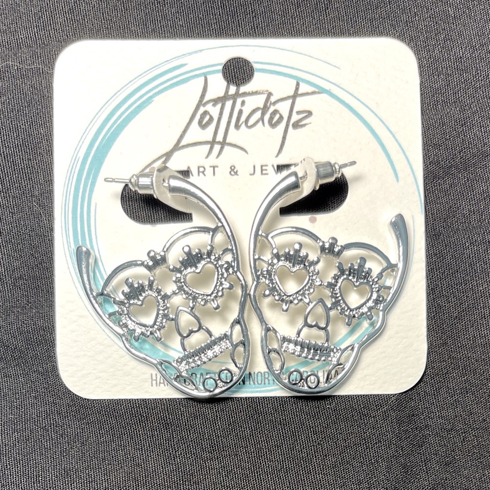 Sugar Skull Silver Hoop Earrings